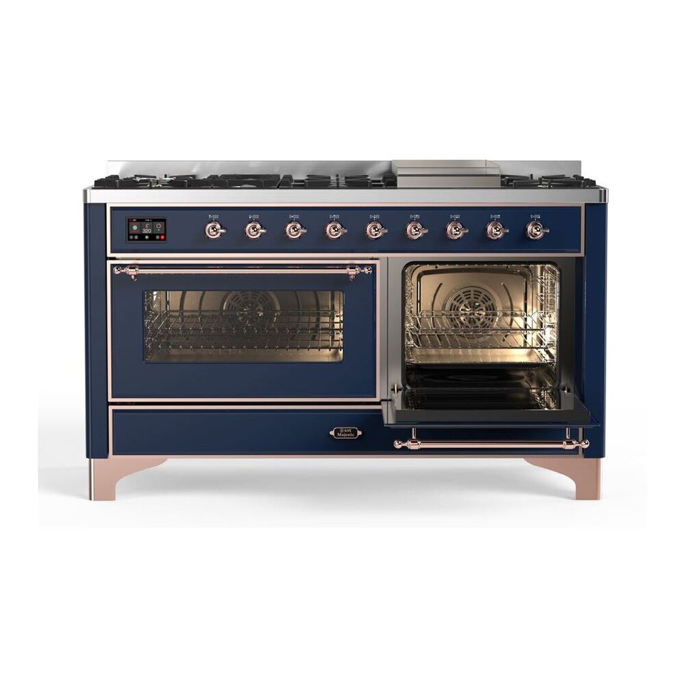 ILVE Majestic II 60 inch Triple Glass Door Natural Gas Dual Fuel Range Copper Midnight Blue