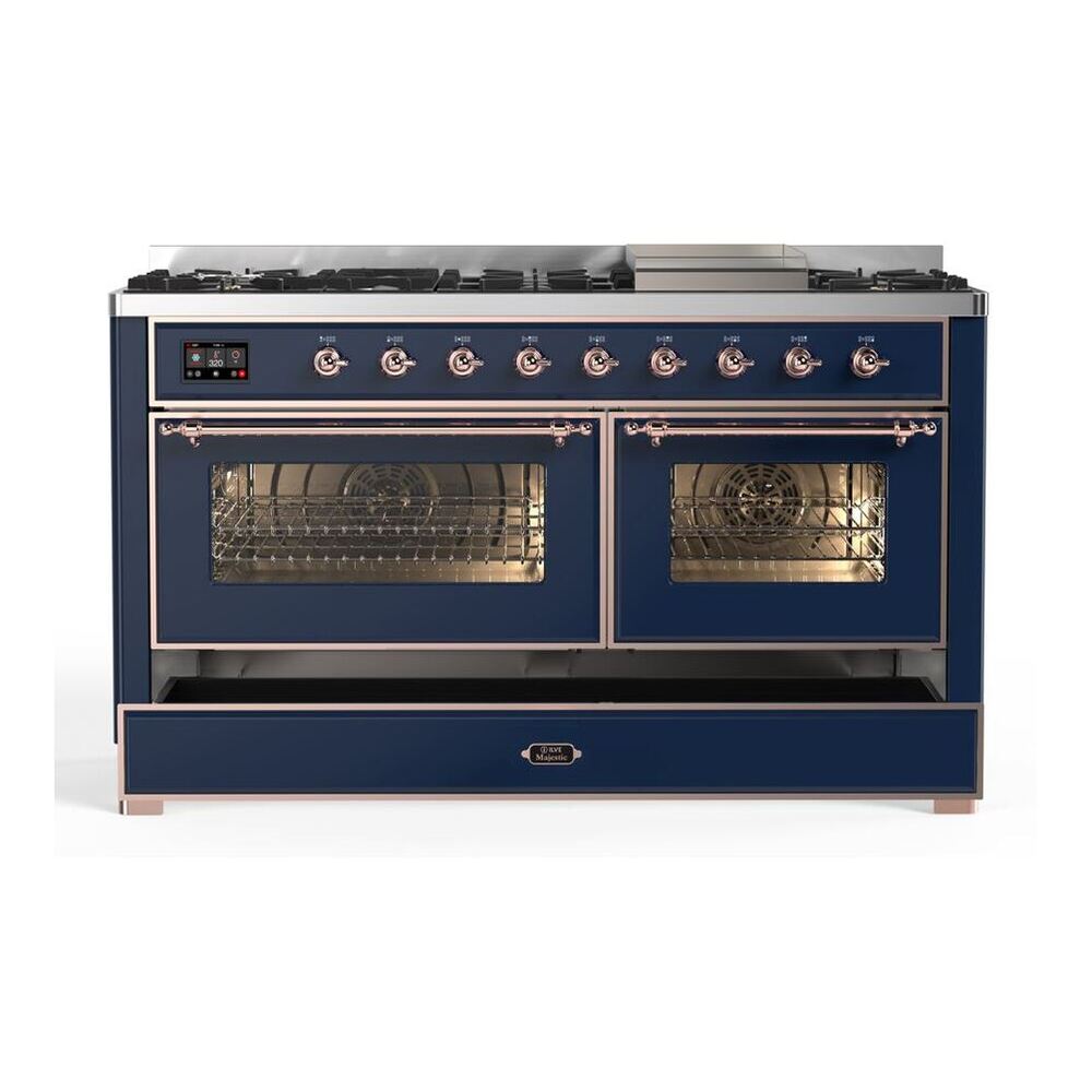 ILVE Majestic II 60 inch Triple Glass Door Natural Gas Dual Fuel Range Copper Midnight Blue
