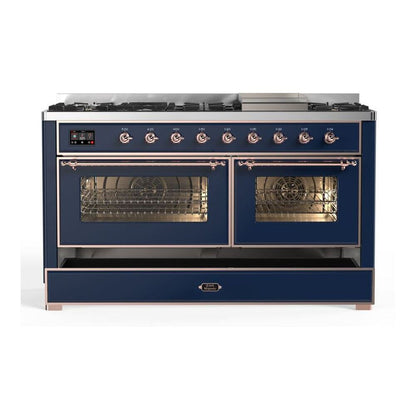ILVE Majestic II 60 inch Triple Glass Door Natural Gas Dual Fuel Range Copper Midnight Blue