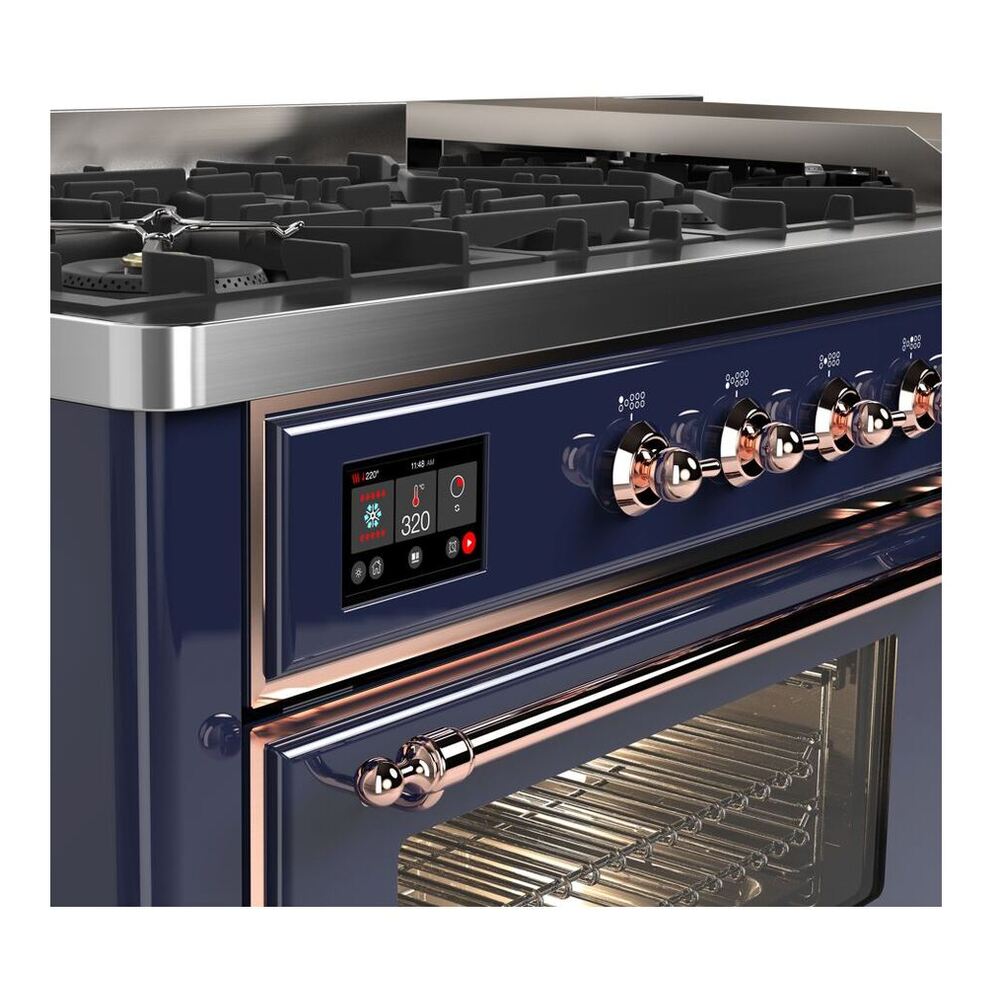 ILVE Majestic II 60 inch Triple Glass Door Natural Gas Dual Fuel Range Copper Midnight Blue