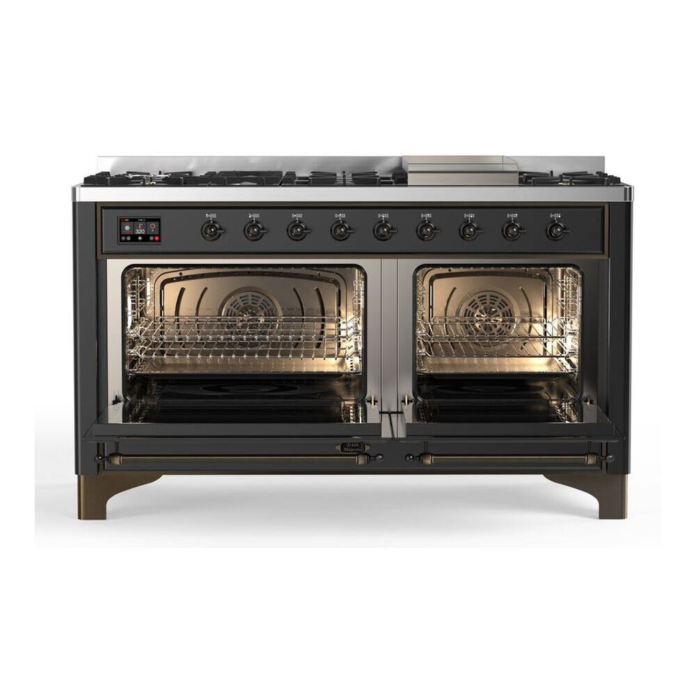 ILVE Majestic II 60 inch Triple Glass Door Natural Gas Dual Fuel Range Burnished Graphite Matte