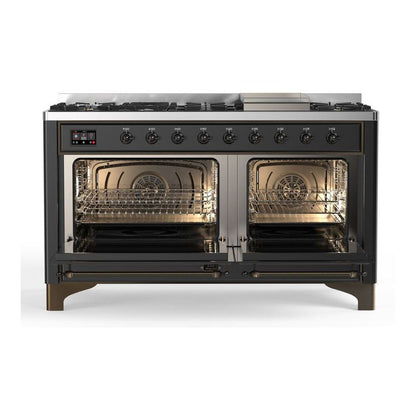 ILVE Majestic II 60 inch Triple Glass Door Natural Gas Dual Fuel Range Burnished Graphite Matte