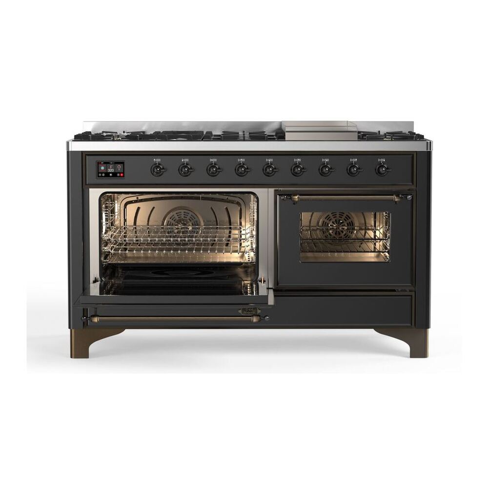 ILVE Majestic II 60 inch Triple Glass Door Natural Gas Dual Fuel Range Burnished Graphite Matte