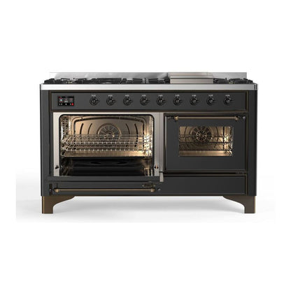 ILVE Majestic II 60 inch Triple Glass Door Natural Gas Dual Fuel Range Burnished Graphite Matte