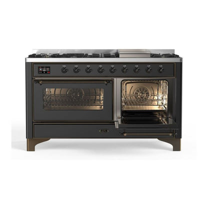 ILVE Majestic II 60 inch Triple Glass Door Natural Gas Dual Fuel Range Burnished Graphite Matte