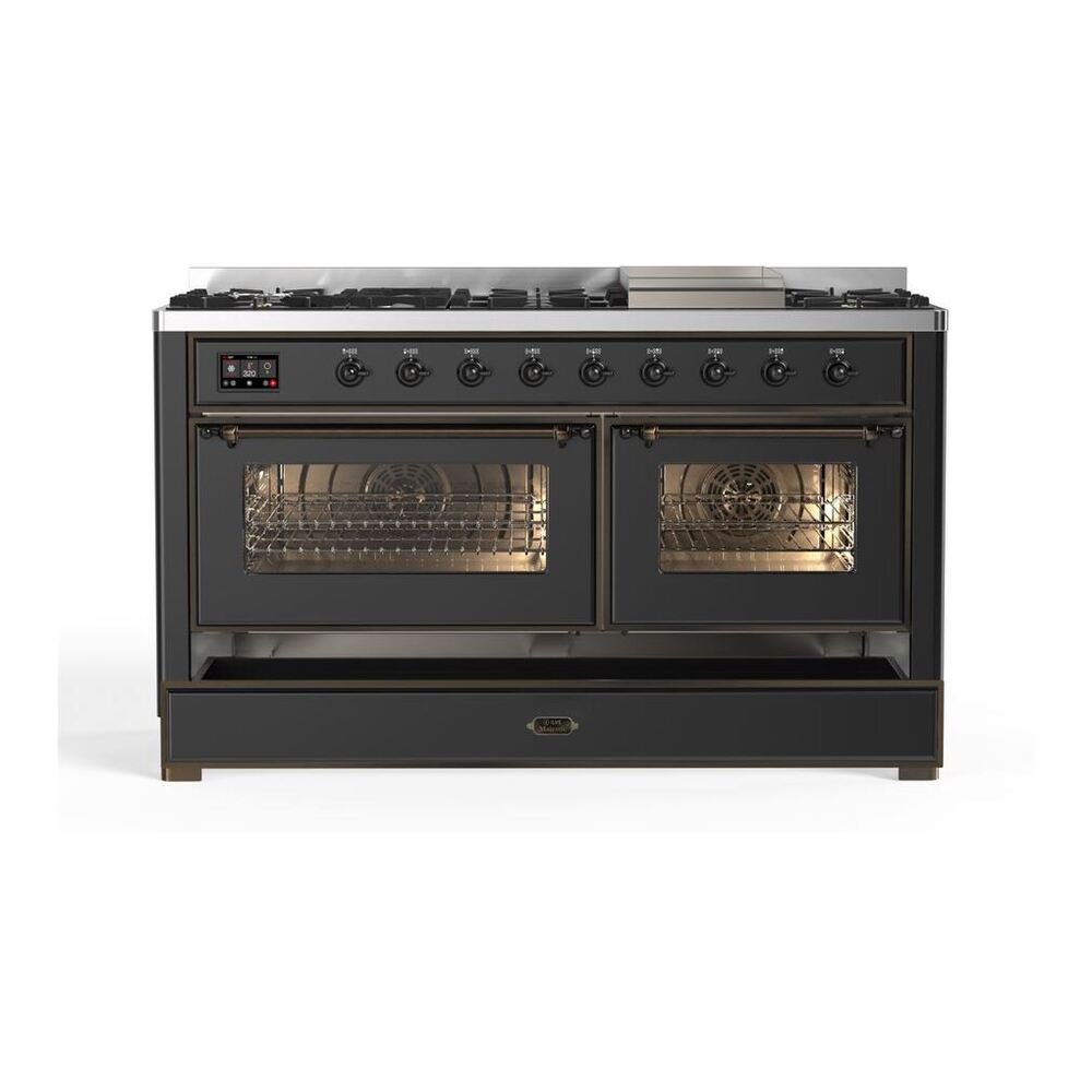 ILVE Majestic II 60 inch Triple Glass Door Natural Gas Dual Fuel Range Burnished Graphite Matte