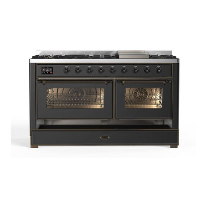 ILVE Majestic II 60 inch Triple Glass Door Natural Gas Dual Fuel Range Burnished Graphite Matte