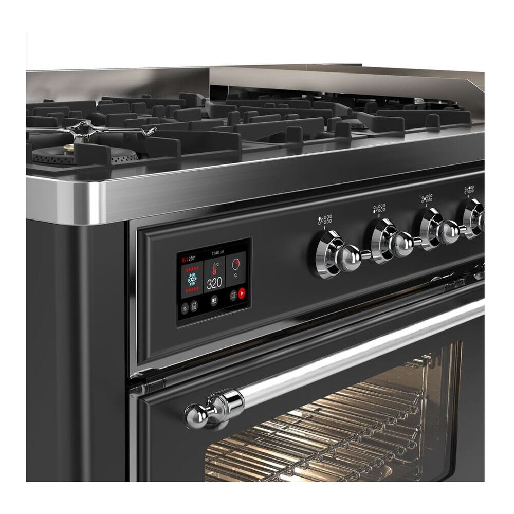 ILVE Majestic II 60 inch Triple Glass Door Natural Gas Dual Fuel Range Chrome Graphite Matte