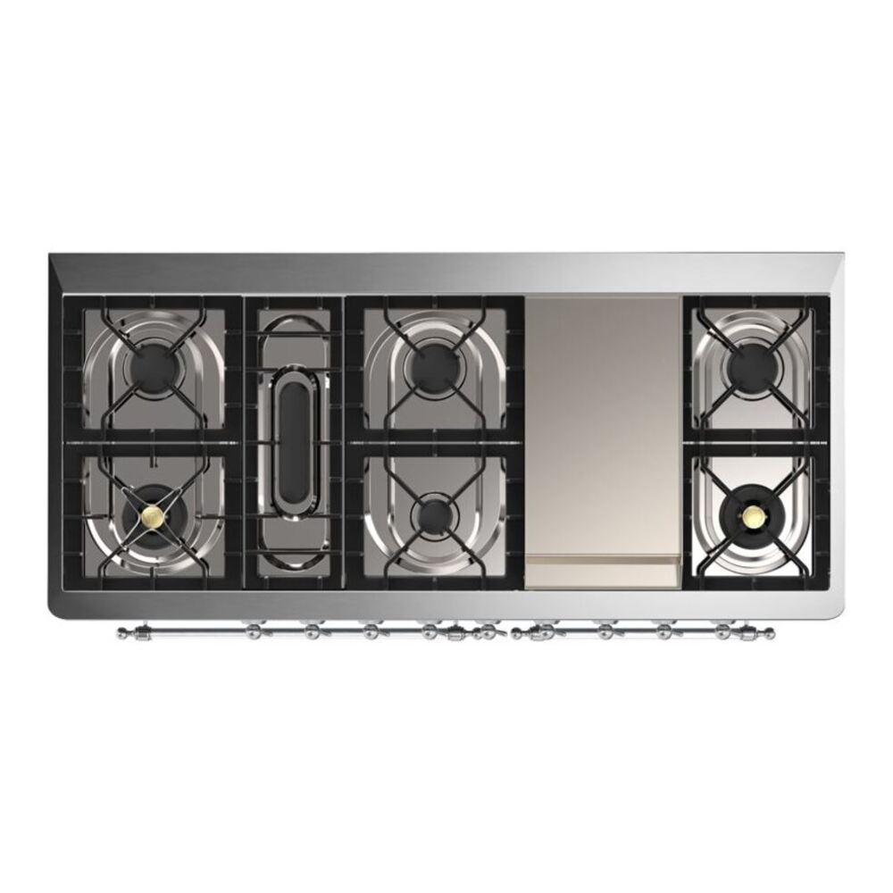 ILVE Majestic II 60 inch Triple Glass Door Natural Gas Dual Fuel Range Chrome Graphite Matte