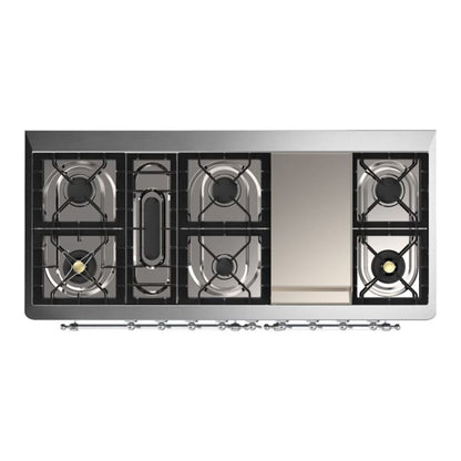 ILVE Majestic II 60 inch Triple Glass Door Natural Gas Dual Fuel Range Chrome Graphite Matte