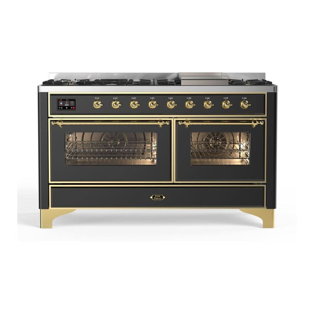 ILVE Majestic II 60 inch Triple Glass Door Natural Gas Dual Fuel Range Brass Graphite Matte