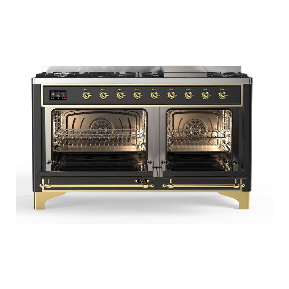ILVE Majestic II 60 inch Triple Glass Door Natural Gas Dual Fuel Range Brass Graphite Matte