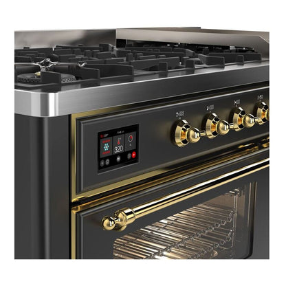 ILVE Majestic II 60 inch Triple Glass Door Natural Gas Dual Fuel Range Brass Graphite Matte