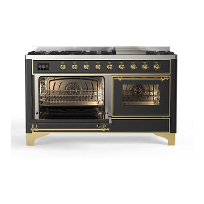 ILVE Majestic II 60 inch Triple Glass Door Natural Gas Dual Fuel Range Brass Graphite Matte