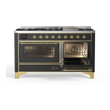 ILVE Majestic II 60 inch Triple Glass Door Natural Gas Dual Fuel Range Brass Graphite Matte