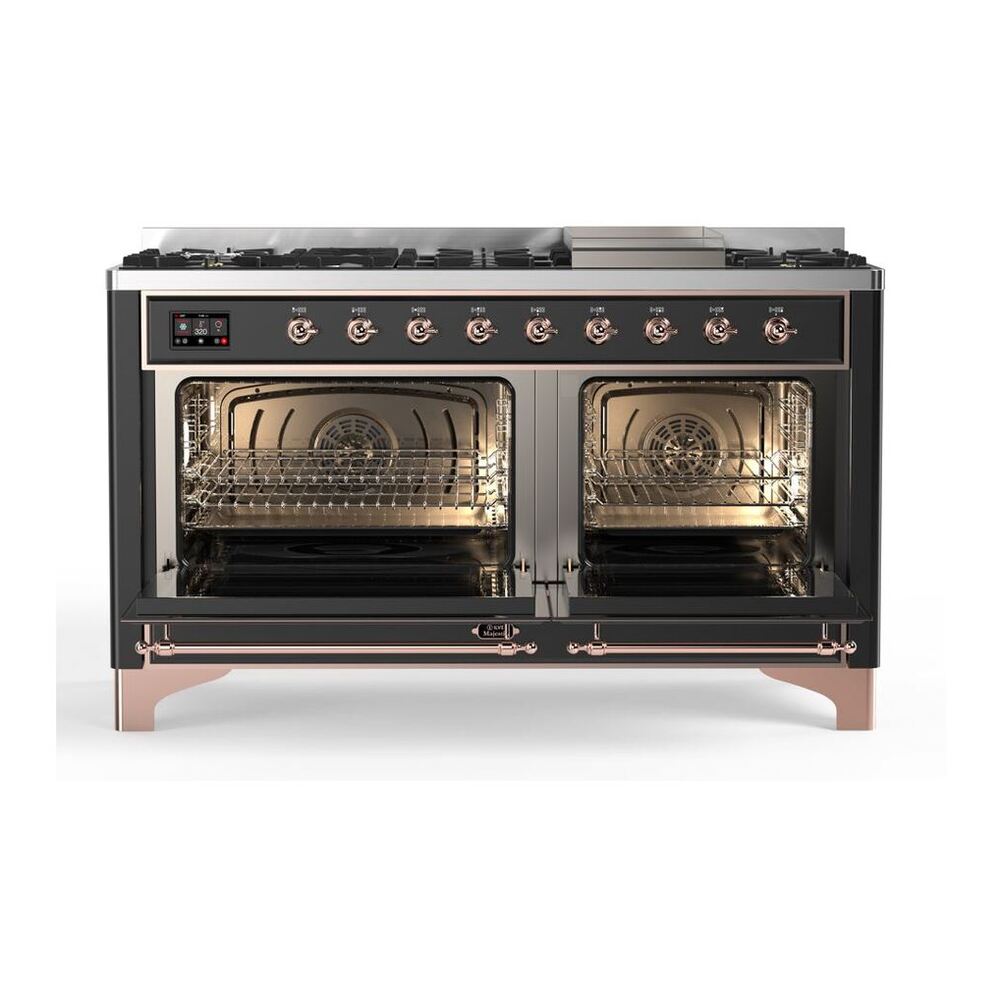 ILVE Majestic II 60 inch Triple Glass Door Natural Gas Dual Fuel Range Copper Graphite Matte