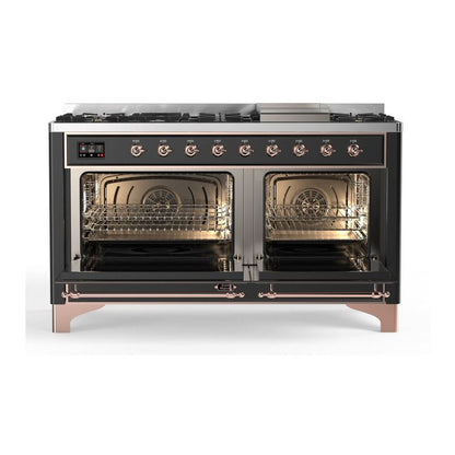 ILVE Majestic II 60 inch Triple Glass Door Natural Gas Dual Fuel Range Copper Graphite Matte