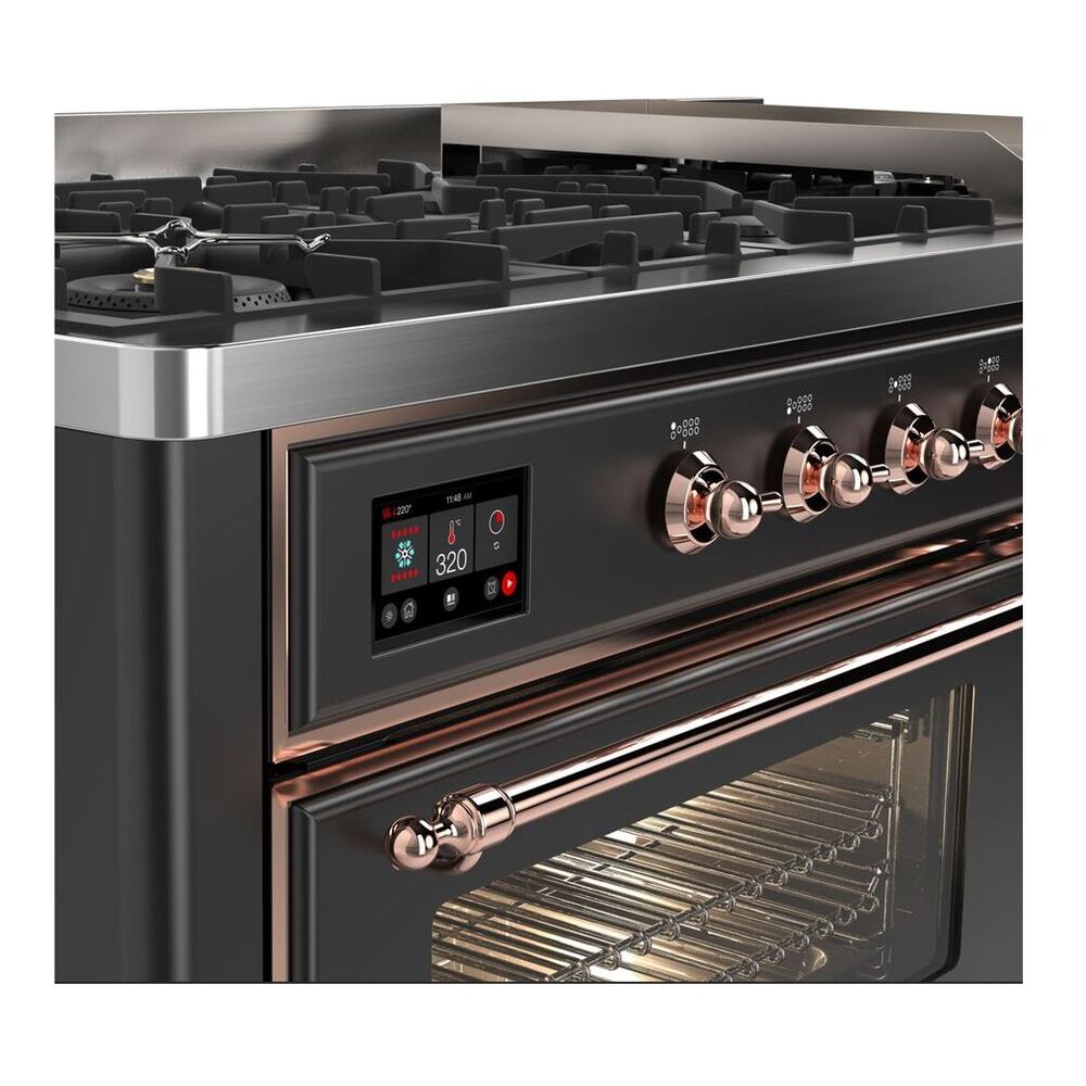ILVE Majestic II 60 inch Triple Glass Door Natural Gas Dual Fuel Range Copper Graphite Matte