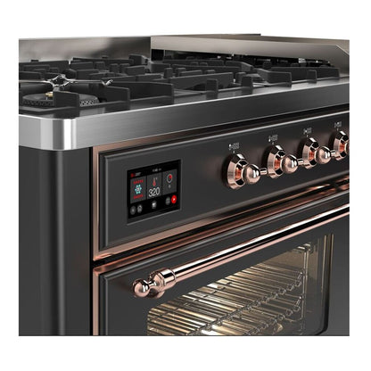 ILVE Majestic II 60 inch Triple Glass Door Natural Gas Dual Fuel Range Copper Graphite Matte