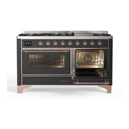 ILVE Majestic II 60 inch Triple Glass Door Natural Gas Dual Fuel Range Copper Graphite Matte