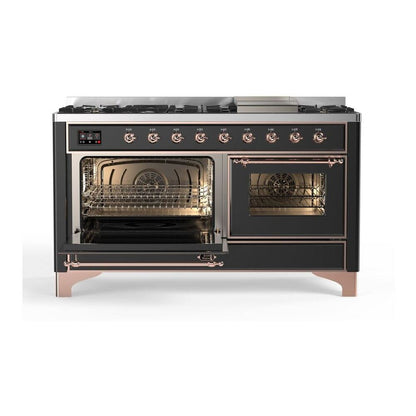 ILVE Majestic II 60 inch Triple Glass Door Natural Gas Dual Fuel Range Copper Graphite Matte