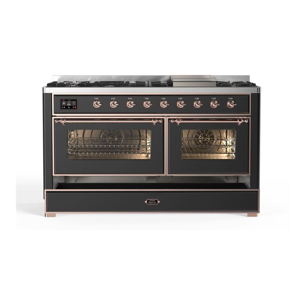 ILVE Majestic II 60 inch Triple Glass Door Natural Gas Dual Fuel Range Copper Graphite Matte