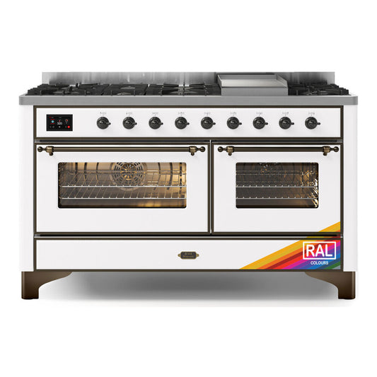 ILVE Majestic II 60" RAL Dual Fuel Range with 9 Burners and Griddle Triple Glass Door Liquid Propane