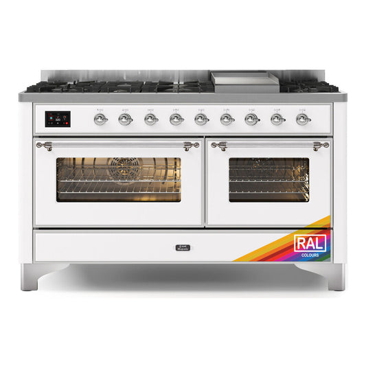 ILVE Majestic II 60" RAL Dual Fuel Range with 9 Burners and Griddle Triple Glass Door Natural Gas