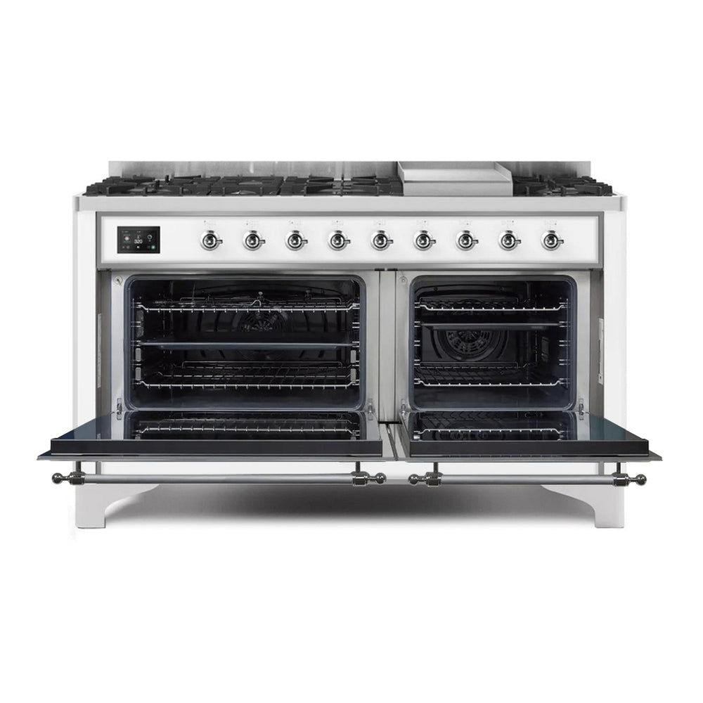 ILVE Majestic II 60 inch Triple Glass Door Natural Gas Dual Fuel Range Chrome RAL