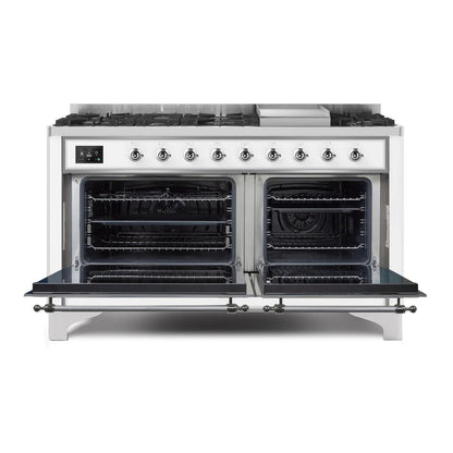 ILVE Majestic II 60 inch Triple Glass Door Natural Gas Dual Fuel Range Chrome RAL