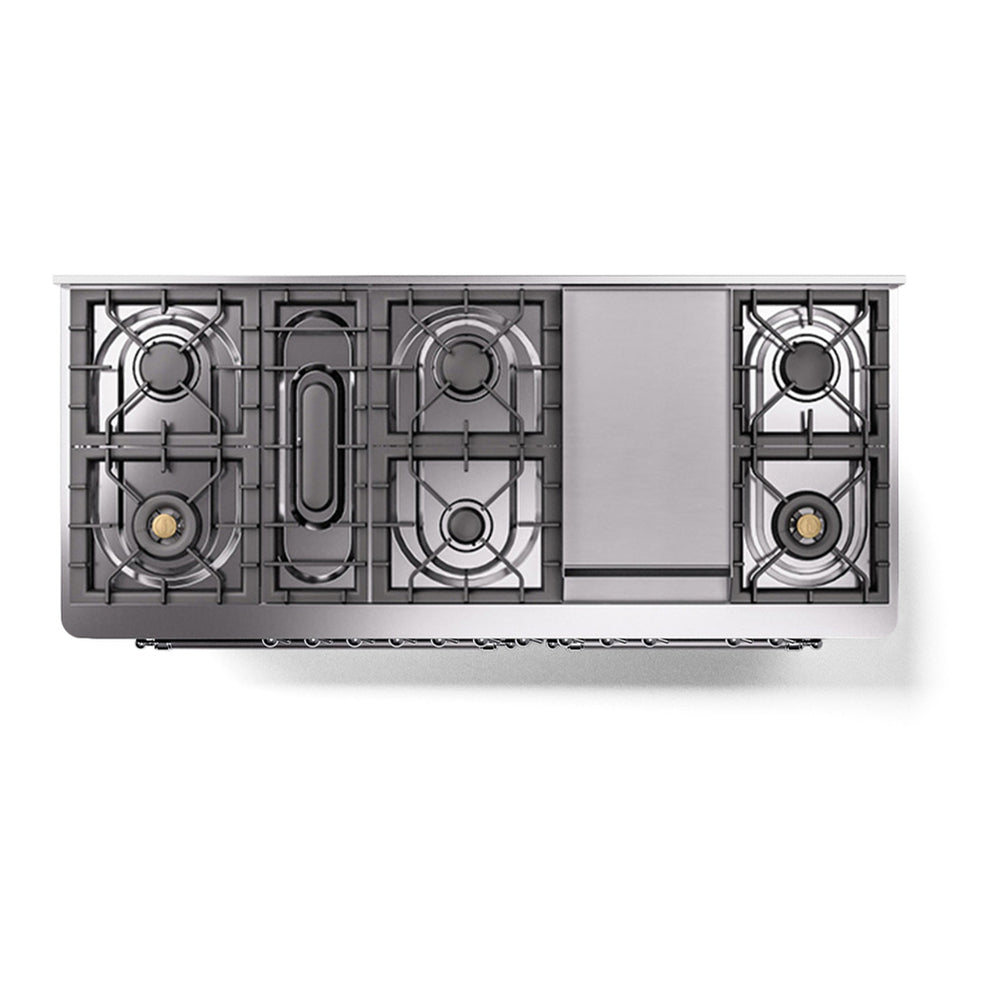 ILVE Majestic II 60 inch Triple Glass Door Natural Gas Dual Fuel Range Chrome RAL