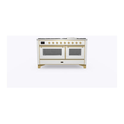ILVE Majestic II 60 inch Triple Glass Door Natural Gas Dual Fuel Range Brass RAL