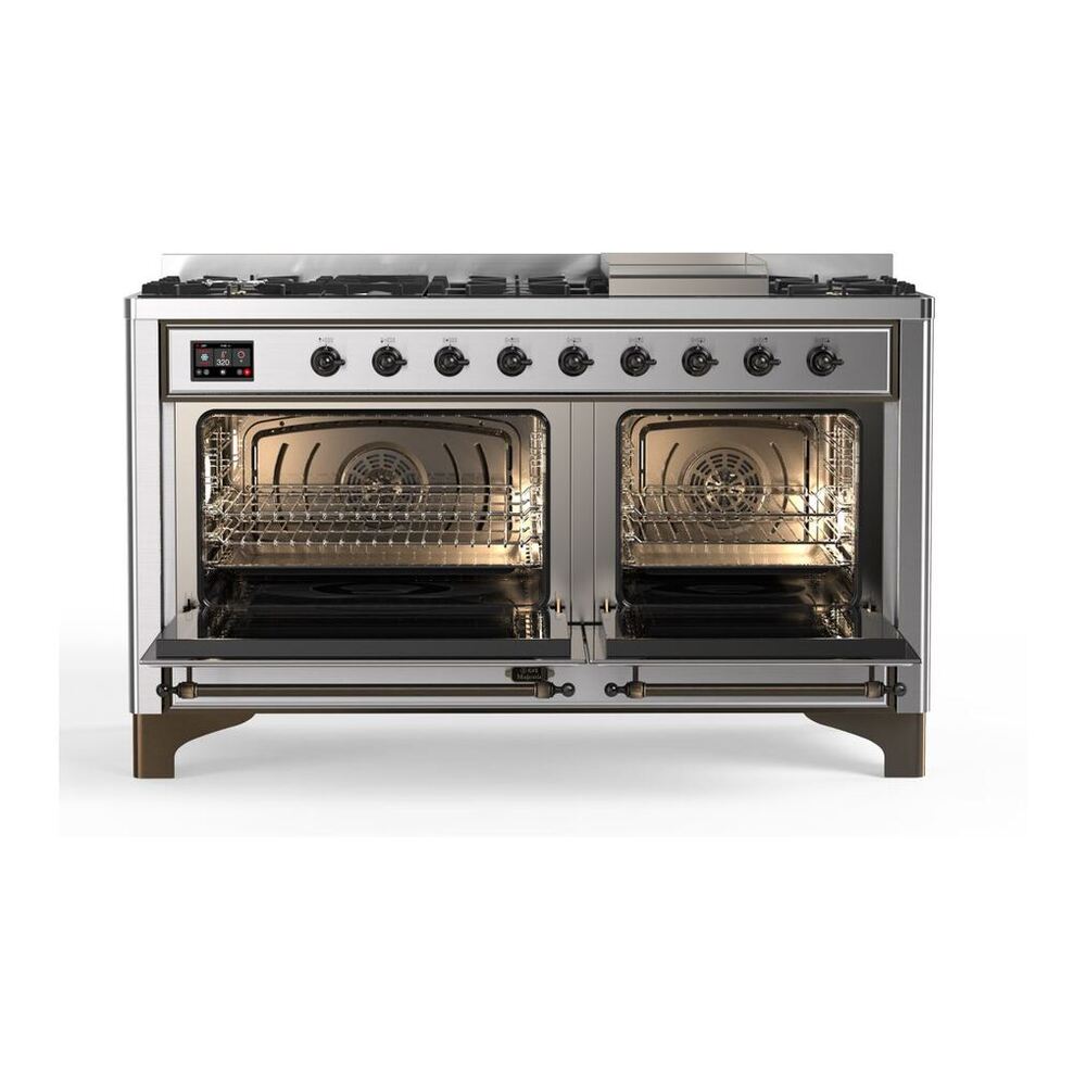 ILVE Majestic II 60 inch Triple Glass Door Natural Gas Dual Fuel Range Burnished Stainless Steel