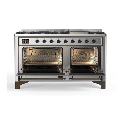 ILVE Majestic II 60 inch Triple Glass Door Natural Gas Dual Fuel Range Burnished Stainless Steel
