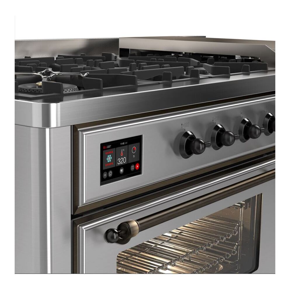ILVE Majestic II 60 inch Triple Glass Door Natural Gas Dual Fuel Range Burnished Stainless Steel