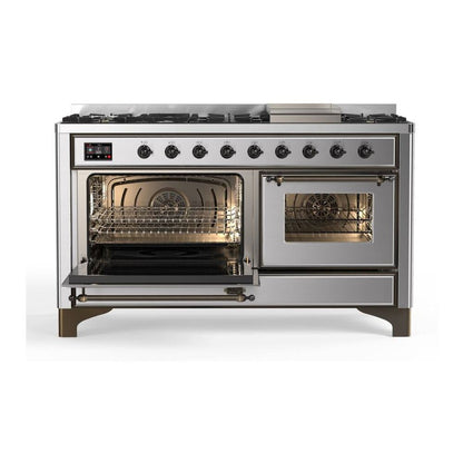 ILVE Majestic II 60 inch Triple Glass Door Natural Gas Dual Fuel Range Burnished Stainless Steel