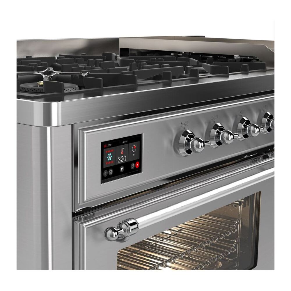 ILVE Majestic II 60 inch Triple Glass Door Natural Gas Dual Fuel Range Chrome Stainless Steel