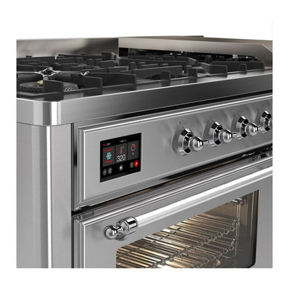 ILVE Majestic II 60 inch Triple Glass Door Natural Gas Dual Fuel Range Chrome Stainless Steel