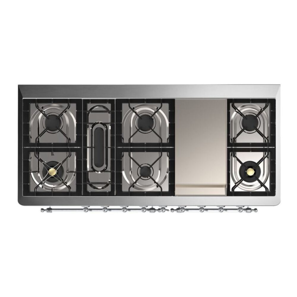 ILVE Majestic II 60 inch Triple Glass Door Natural Gas Dual Fuel Range Chrome Stainless Steel