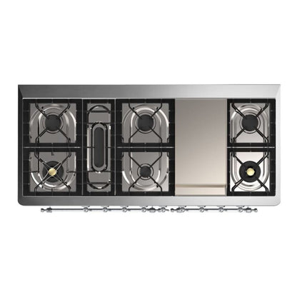 ILVE Majestic II 60 inch Triple Glass Door Natural Gas Dual Fuel Range Chrome Stainless Steel