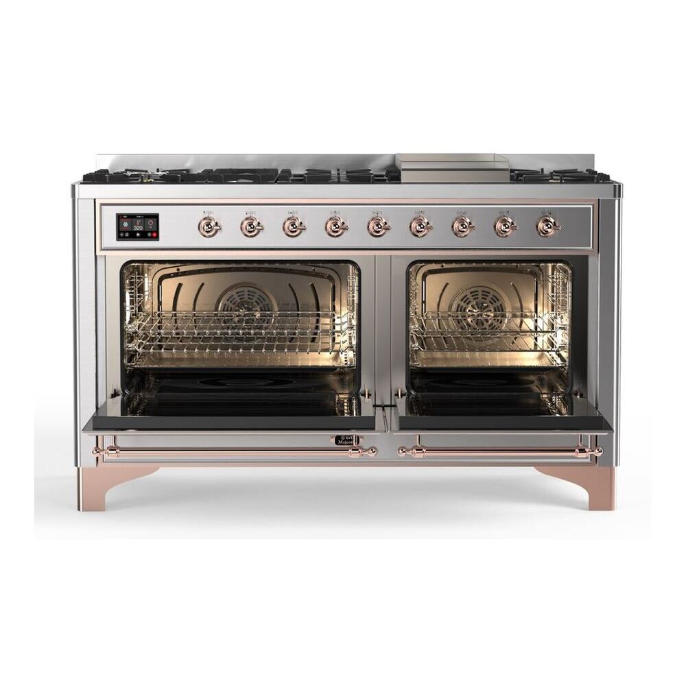 ILVE Majestic II 60 inch Triple Glass Door Natural Gas Dual Fuel Range Copper Stainless Steel