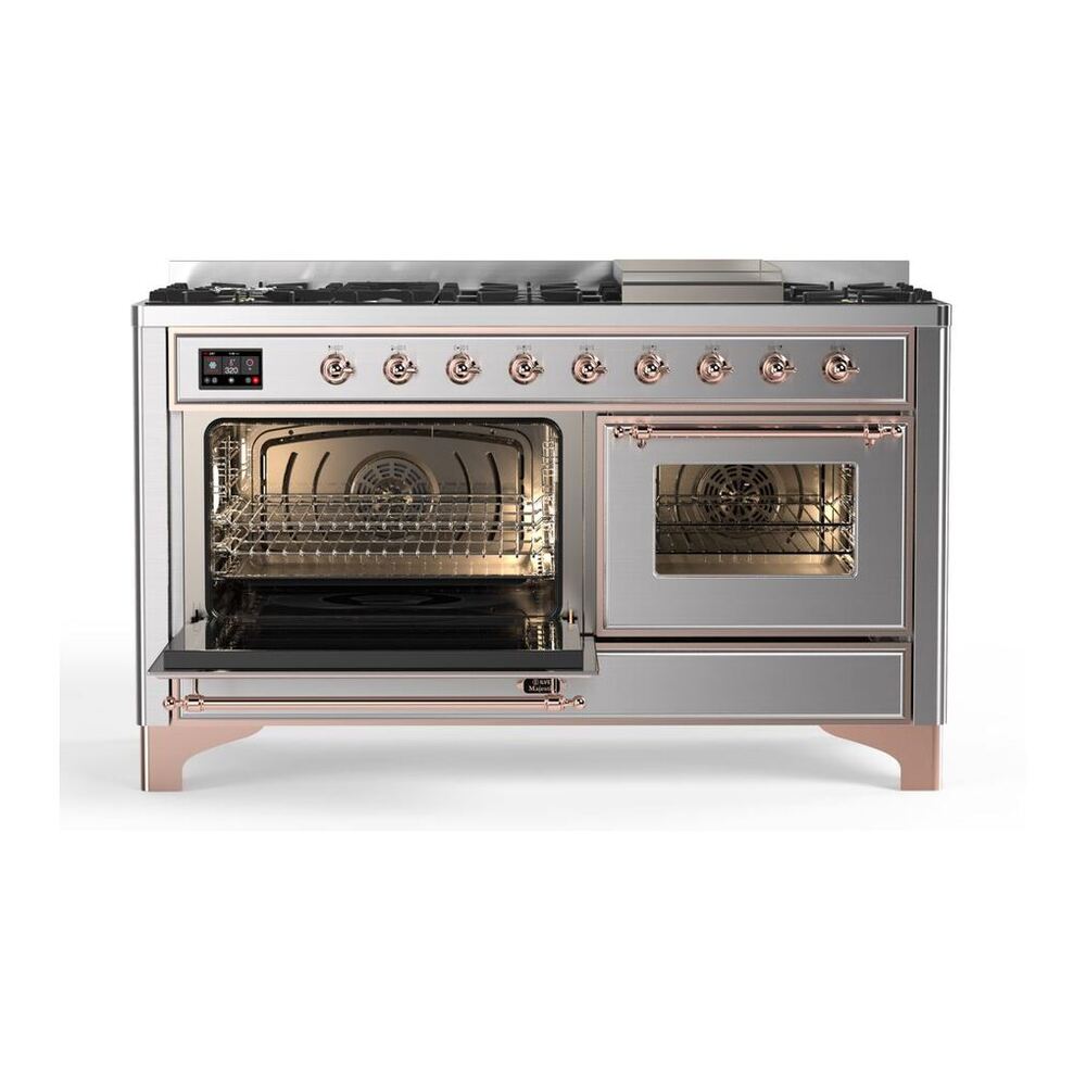 ILVE Majestic II 60 inch Triple Glass Door Natural Gas Dual Fuel Range Copper Stainless Steel