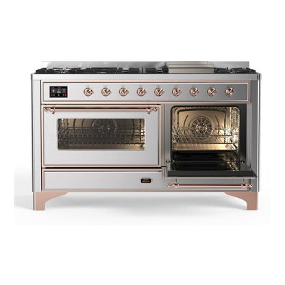 ILVE Majestic II 60 inch Triple Glass Door Natural Gas Dual Fuel Range Copper Stainless Steel