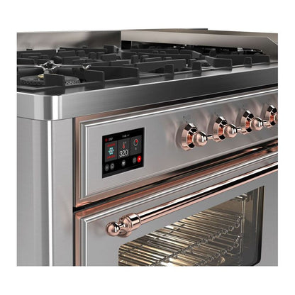 ILVE Majestic II 60 inch Triple Glass Door Natural Gas Dual Fuel Range Copper Stainless Steel