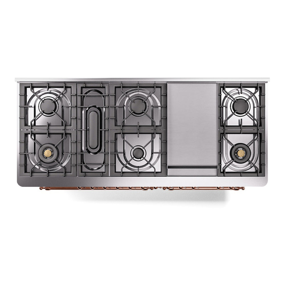 ILVE Majestic II 60 inch Triple Glass Door Natural Gas Dual Fuel Range Copper Stainless Steel