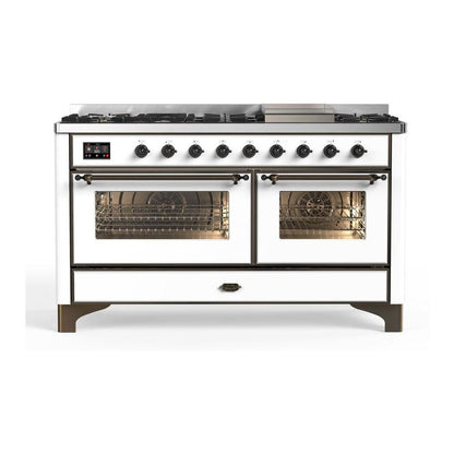 ILVE Majestic II 60 inch Triple Glass Door Natural Gas Dual Fuel Range Burnished White