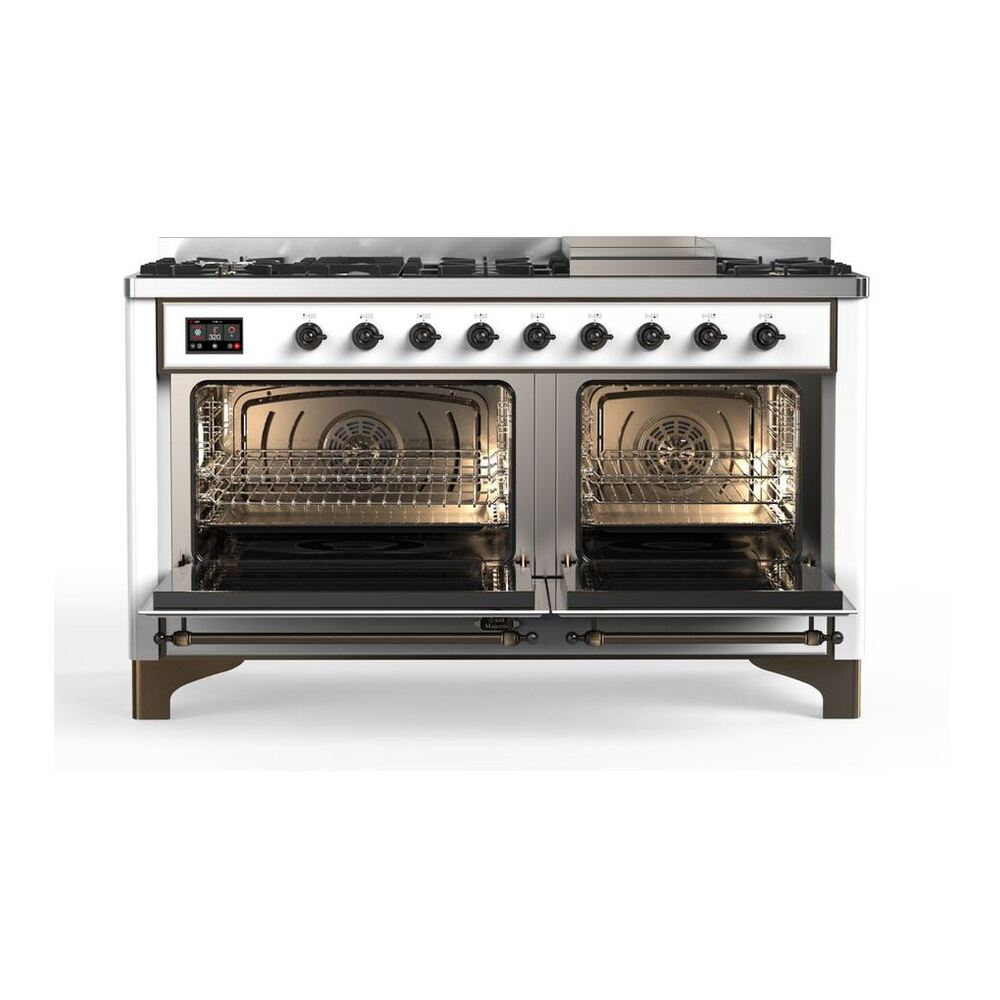 ILVE Majestic II 60 inch Triple Glass Door Natural Gas Dual Fuel Range Burnished White