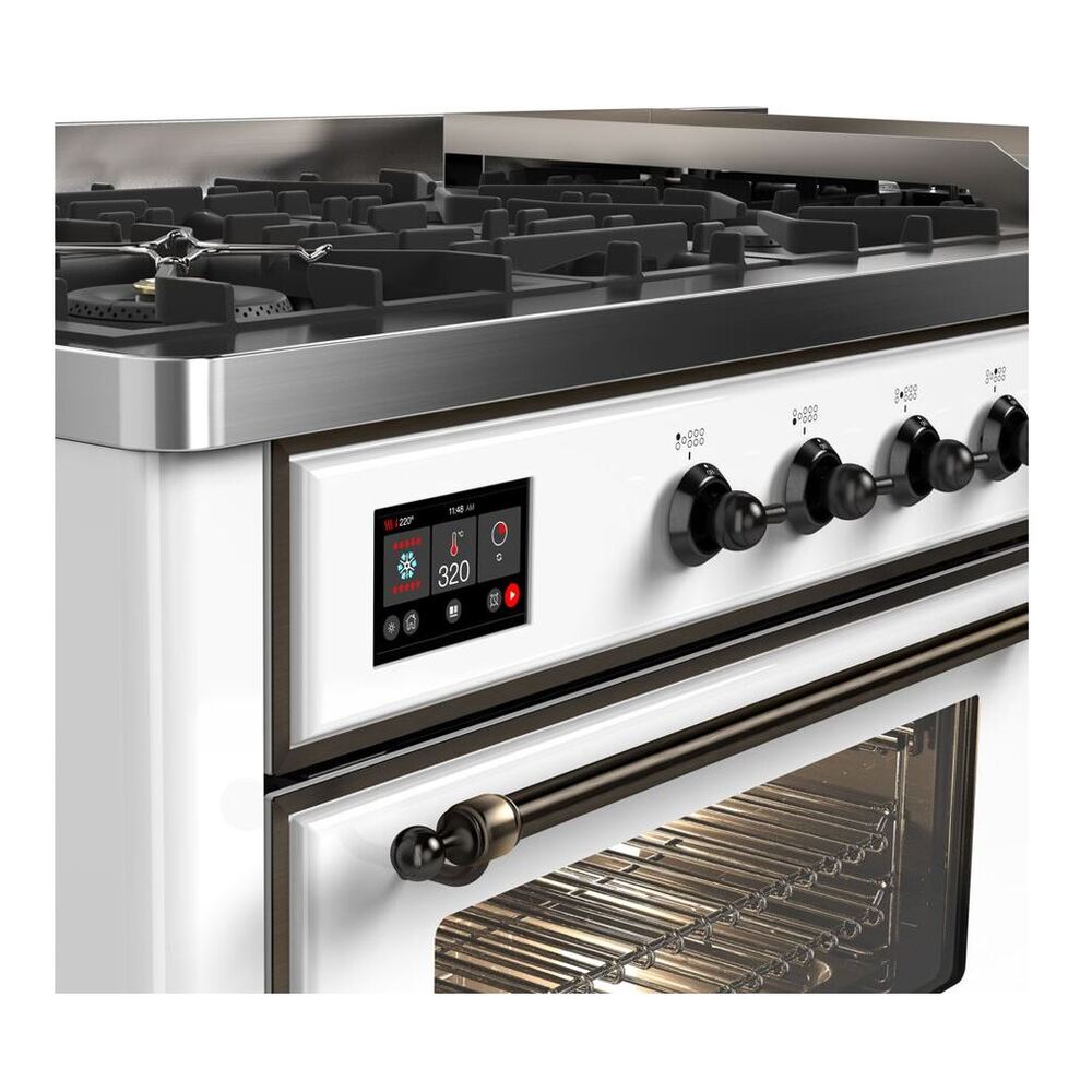 ILVE Majestic II 60 inch Triple Glass Door Natural Gas Dual Fuel Range Burnished White