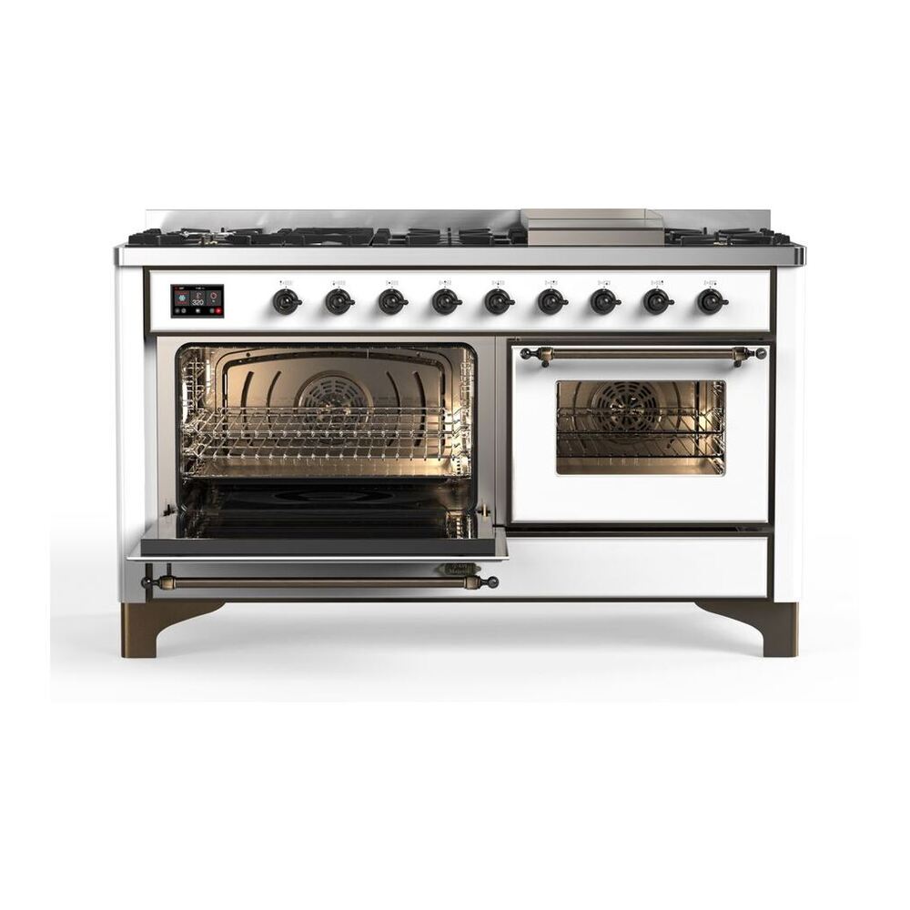 ILVE Majestic II 60 inch Triple Glass Door Natural Gas Dual Fuel Range Burnished White