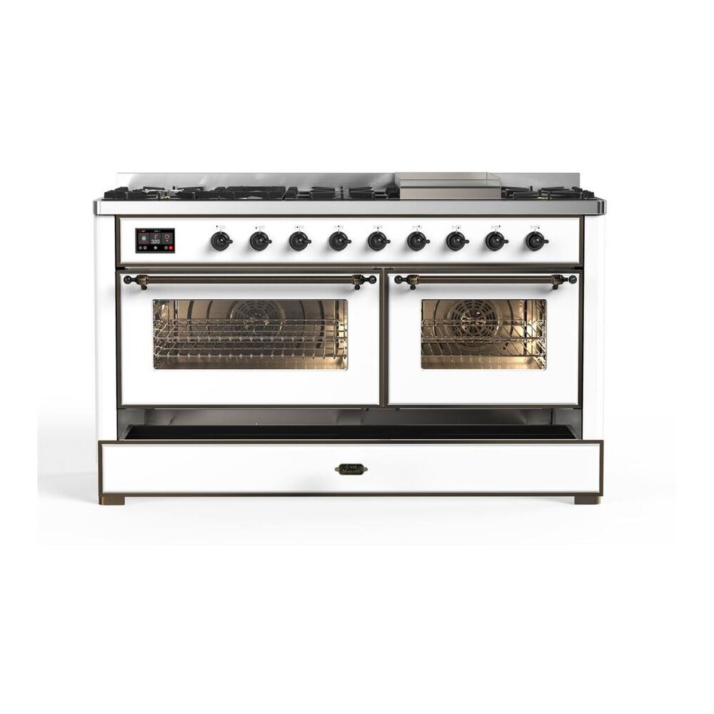 ILVE Majestic II 60 inch Triple Glass Door Natural Gas Dual Fuel Range Burnished White